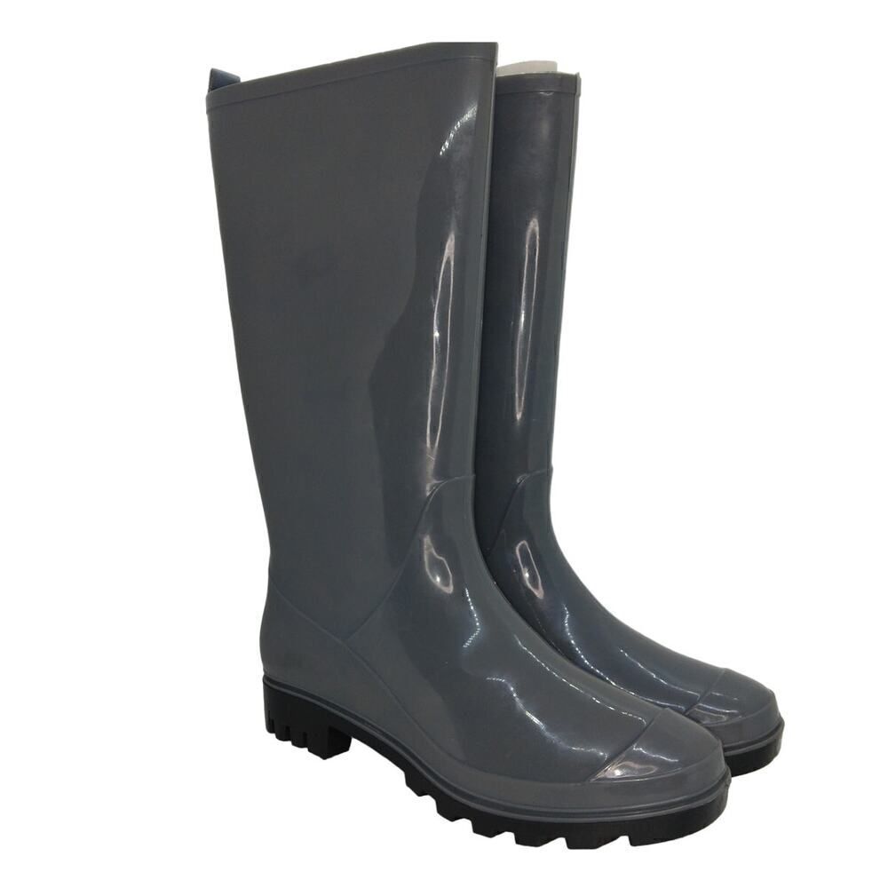 Capelli Womens Pre-owned Designer Shiny Gray Rain Boots - sz. 6 - GREAT LOOKING!
